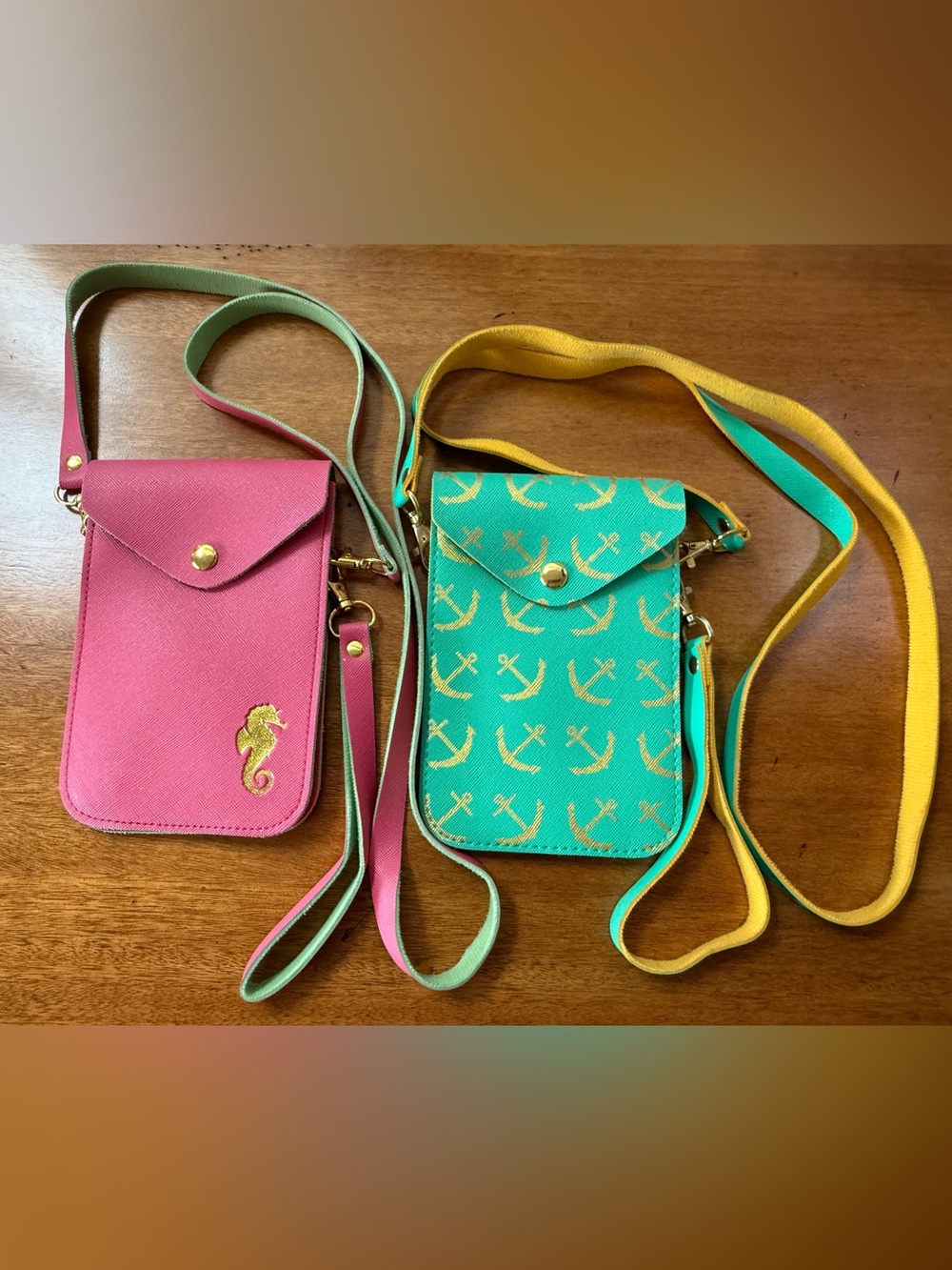 Set of 2 Small Nautical Leather Crossbody Wallet Pouches with Removable Strap